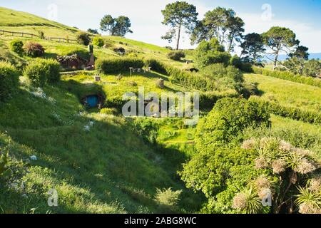 Hobbit Haus in der Shire, hobbiton Movie Set, Neuseeland Stockfoto