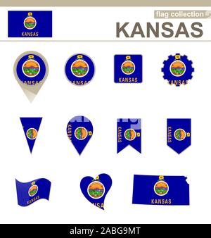 Kansas Flag Collection, USA Zustand, 12 Versionen Stock Vektor