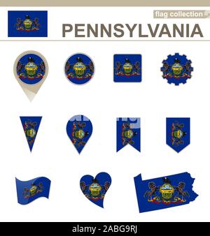 Pennsylvania Flag Collection, USA Zustand, 12 Versionen Stock Vektor