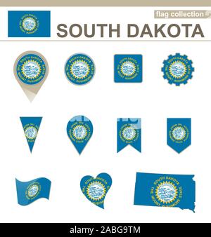 South Dakota Flag Collection, USA Zustand, 12 Versionen Stock Vektor