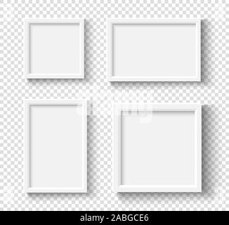 Leeres weißes Bild Frames festlegen. Platz elegante plactic oder Holzrahmen mit weichen Schatten. Vektor mockup auf transparentem Hintergrund Stock Vektor