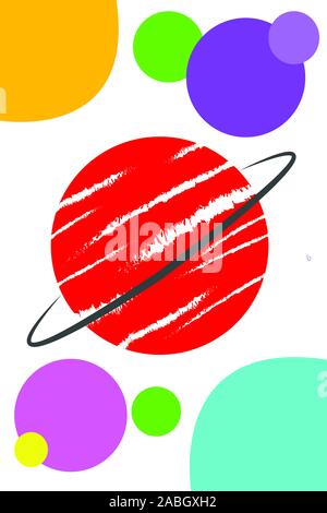 Vector Illustration der Planeten im Sonnensystem, die durch die Nutzung der Vorstellungskraft auf weißem Hintergrund angeordnet. Sammlung von Planeten im Sonnensystem. Stockfoto
