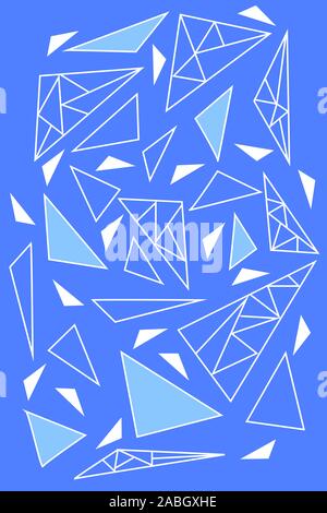 Futuristische abstrakte Komposition von geometrischen Formen, um in einer rhythmischen Ordnung auf blauem Hintergrund verbreiten. Vector Illustration. Stockfoto