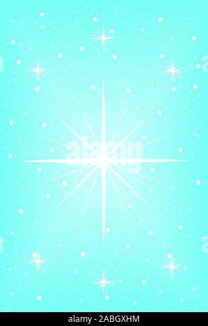 Vector Illustration eines glänzenden Bright Star oder Schneeflocke auf dem blauen Hintergrund. Abbildung: leuchtende Lichter und Sterne auf dem blauen Hintergrund. Stockfoto