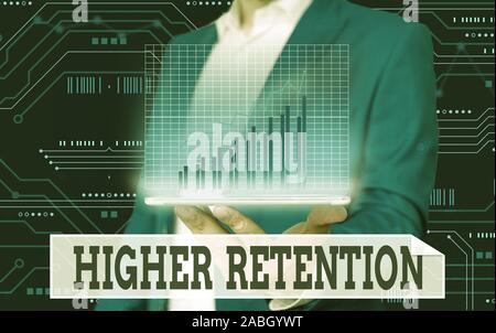 Konzeptionelle Hand schreiben höhere Kundenbindung. Begriff Sinne Fähigkeit einer Organisation, ihre Mitarbeiter zu behalten Stockfoto