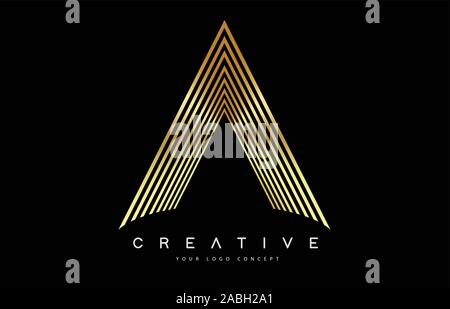 Eine goldene Linien schreiben Logo Vektor Design. Kreatives Schreiben Symbol Vektor Illustration. Stock Vektor