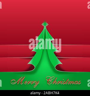 Grußkarte mit der Inschrift. Weihnachtsbaum aus Papier. Hintergrund für Design. Vector Illustration Stock Vektor