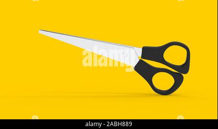 Schere 3D-Rendering auf gelbem Hintergrund Stockfoto