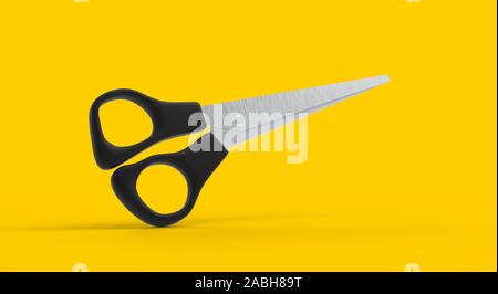 Schere 3D-Rendering auf gelbem Hintergrund Stockfoto