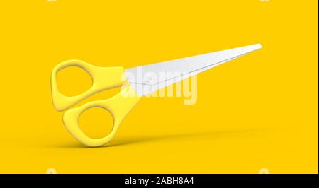 Schere 3D-Rendering auf gelbem Hintergrund Stockfoto