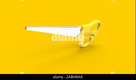Schere 3D-Rendering auf gelbem Hintergrund Stockfoto