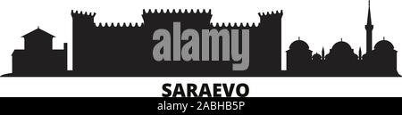 Bosnien und Herzegowina, Saraevo Skyline der Stadt isoliert Vector Illustration. Bosnien und Herzegowina, Saraevo reisen Stadtbild mit Referenzmarken Stock Vektor