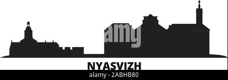 Belarus, Nyasvizh Skyline der Stadt isoliert Vector Illustration. Belarus, Nyasvizh reisen Stadtbild mit Referenzmarken Stock Vektor