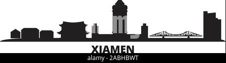 China, Xiamen City Skyline isoliert Vector Illustration. China, Xiamen reisen Stadtbild mit Referenzmarken Stock Vektor