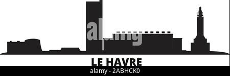 Frankreich, Le Havre Skyline der Stadt isoliert Vector Illustration. Frankreich, Le Havre reisen Stadtbild mit Referenzmarken Stock Vektor