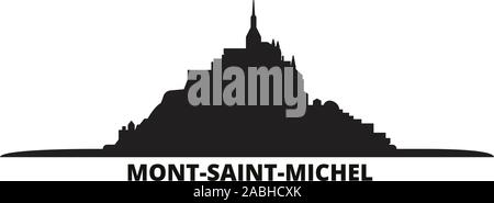 Frankreich, Mont Saint Michel und seine Bucht Skyline der Stadt isoliert Vector Illustration. Frankreich, Mont Saint Michel und seine Bucht reisen Stadtbild mit Referenzmarken Stock Vektor