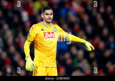 Napoli Torwart Alex Meret während der UEFA Champions League Gruppe E Match in Liverpool, Liverpool. Stockfoto