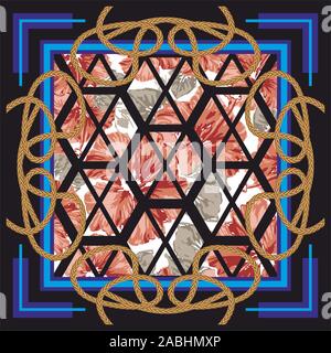 Bunte Blumen Hintergrund, Schal, Halstuch, Schal, Halstuch Digital Print, Stoff Design. Woman Fashion. Seil. Geometrische Figur-Vektor Stock Vektor