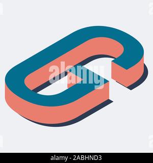 Buchstabe G isometrische Ansicht. Blau-orange Farbe. Stock Vektor