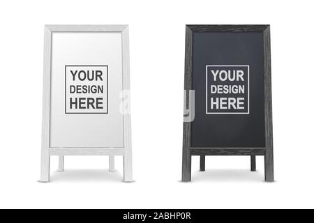 Vector 3d Realistische leere Weiße und Schwarze Holzbrett für Restaurant Menu Icon Set Closeup isoliert. Werbung Street Sandwich stehen, Schild Stock Vektor