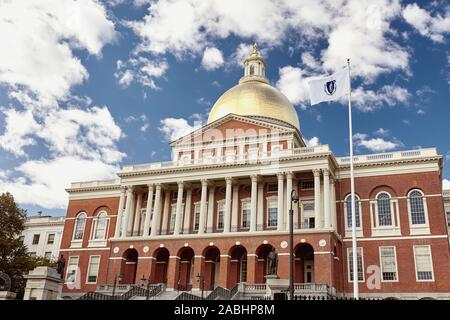 Die Außenseite des Massachusetts State House Capitol im Stadtzentrum von Boston. USA Stockfoto