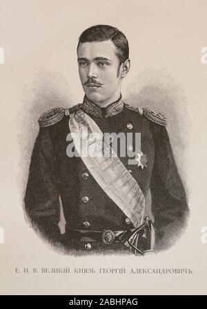 Grand Duke George Alexandrowitsch Romanow in jungen Jahren. Grand Duke George Alexandrowitsch von Russland war der dritte Sohn von Kaiser Alexander III. und Kaiserin Marie von Russland. Manchmal wurde er von seinen Verwandten "Weeping Willow" und war ein viel geliebten Mitglied der kaiserlichen Familie. Stockfoto