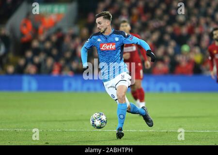 Liverpool, Großbritannien. 27 Nov, 2019. Fabian von Napoli in Aktion. UEFA Champions League Gruppe E übereinstimmen, Liverpool v Napoli bei Anfield Stadion in Liverpool am Mittwoch, den 27. November 2019. Dieses Bild dürfen nur für redaktionelle Zwecke verwendet werden. Nur die redaktionelle Nutzung, eine Lizenz für die gewerbliche Nutzung erforderlich. Keine Verwendung in Wetten, Spiele oder einer einzelnen Verein/Liga/player Publikationen. pic von Chris Stading/Andrew Orchard sport Fotografie/Alamy Live news Credit: Andrew Orchard sport Fotografie/Alamy leben Nachrichten Stockfoto