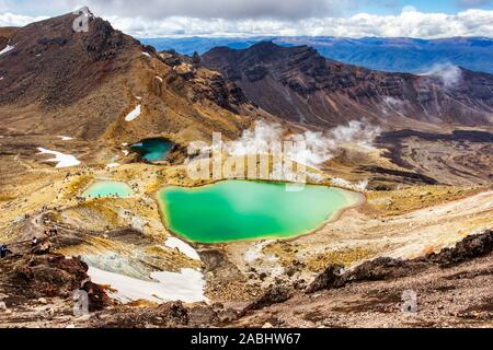 Emerald Lakes auf Tongariro Alpine Crossing Track, Tongariro National Park, Neuseeland Stockfoto