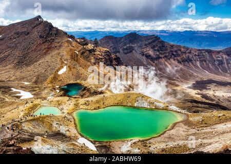 Emerald Lakes auf Tongariro Alpine Crossing Track, Tongariro National Park, Neuseeland Stockfoto