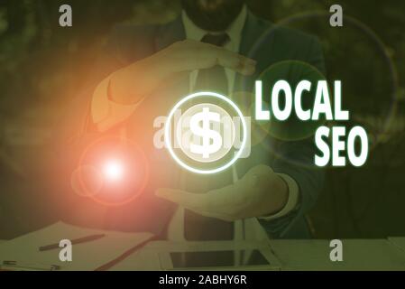 Handschrift text Lokale Seo. Konzeptionelle Foto Ihrer Website für ein lokales Publikum besser zu ordnen, Optimieren Stockfoto