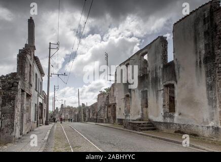 Oradour-sur-Glane, Dorf Ruinen, während des Zweiten Weltkrieges 1944 zerstört, Haute Vienne, Frankreich Stockfoto