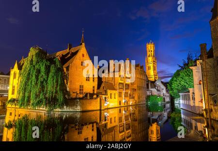 Belgien, Brügge, Nacht Stadtbild, Panoramaaussicht Stockfoto