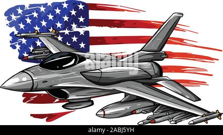 Militärische Kampfjets auf Hintergrund isoliert. Vector Illustration Stock Vektor