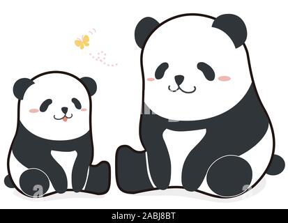 Lustige cartoon style Panda von Elternteil und Kind Familie Vector Illustration Cute. Stockfoto