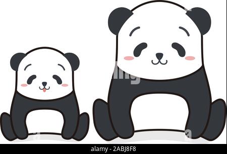 Lustige cartoon style Panda von Elternteil und Kind Familie Vector Illustration Cute. Stockfoto