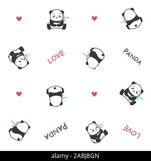 Lustige cartoon Style panda Bear Family mit Bambus Muster Vector Illustration Cute. Stockfoto