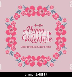 Handschriftlichen Text von Happy Valentine, mit eleganten rosa Blume Rahmen Muster. Vektor Stock Vektor