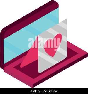 Valentines Tag Happy laptop Nachricht liebe romantische isometrische Symbol Vektor illustration Stock Vektor