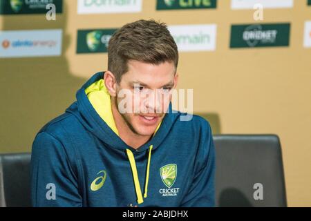 Adelaide, Australien, 28. November 2019. Australien Grille Test Kapitän Tim Paine gibt einen Medien Interview vor der zweiten Domain Tag Nacht mit einem rosa Ball, der am Freitag zwischen Australien und Pakistan an der Adelaide Oval beginnt zu testen. Australien führt 1-0 im 2 Spiel der Serie. Credit: Amer ghazzal/Alamy leben Nachrichten Stockfoto