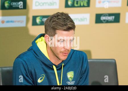 Adelaide, Australien, 28. November 2019. Australien Grille Test Kapitän Tim Paine gibt einen Medien Interview vor der zweiten Domain Tag Nacht mit einem rosa Ball, der am Freitag zwischen Australien und Pakistan an der Adelaide Oval beginnt zu testen. Australien führt 1-0 im 2 Spiel der Serie. Credit: Amer ghazzal/Alamy leben Nachrichten Stockfoto