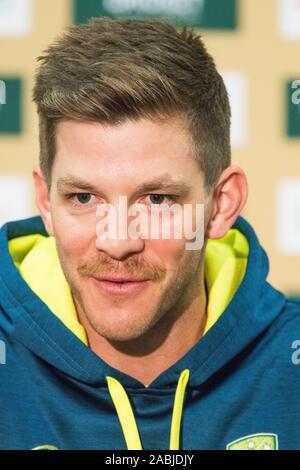 Adelaide, Australien, 28. November 2019. Australien Grille Test Kapitän Tim Paine gibt einen Medien Interview vor der zweiten Domain Tag Nacht mit einem rosa Ball, der am Freitag zwischen Australien und Pakistan an der Adelaide Oval beginnt zu testen. Australien führt 1-0 im 2 Spiel der Serie. Credit: Amer ghazzal/Alamy leben Nachrichten Stockfoto