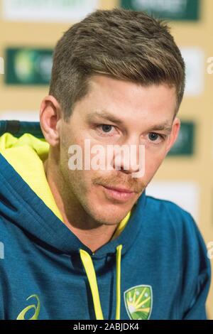 Adelaide, Australien, 28. November 2019. Australien Grille Test Kapitän Tim Paine gibt einen Medien Interview vor der zweiten Domain Tag Nacht mit einem rosa Ball, der am Freitag zwischen Australien und Pakistan an der Adelaide Oval beginnt zu testen. Australien führt 1-0 im 2 Spiel der Serie. Credit: Amer ghazzal/Alamy leben Nachrichten Stockfoto