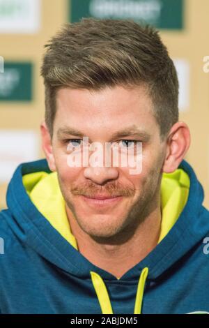 Adelaide, Australien, 28. November 2019. Australien Grille Test Kapitän Tim Paine gibt einen Medien Interview vor der zweiten Domain Tag Nacht mit einem rosa Ball, der am Freitag zwischen Australien und Pakistan an der Adelaide Oval beginnt zu testen. Australien führt 1-0 im 2 Spiel der Serie. Credit: Amer ghazzal/Alamy leben Nachrichten Stockfoto