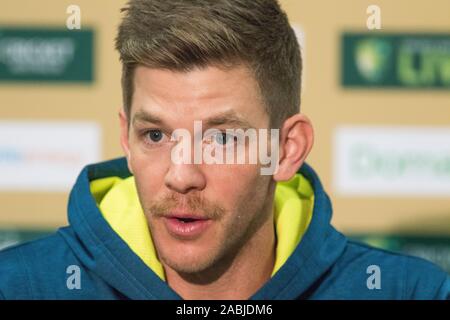 Adelaide, Australien, 28. November 2019. Australien Grille Test Kapitän Tim Paine gibt einen Medien Interview vor der zweiten Domain Tag Nacht mit einem rosa Ball, der am Freitag zwischen Australien und Pakistan an der Adelaide Oval beginnt zu testen. Australien führt 1-0 im 2 Spiel der Serie. Credit: Amer ghazzal/Alamy leben Nachrichten Stockfoto