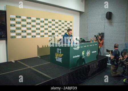 Adelaide, Australien, 28. November 2019. Australien Grille Test Kapitän Tim Paine gibt einen Medien Interview vor der zweiten Domain Tag Nacht mit einem rosa Ball, der am Freitag zwischen Australien und Pakistan an der Adelaide Oval beginnt zu testen. Australien führt 1-0 im 2 Spiel der Serie. Credit: Amer ghazzal/Alamy leben Nachrichten Stockfoto