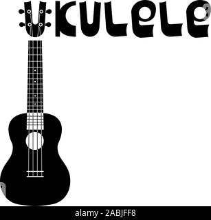 Ukulele Hawaiian guitar. Beschriftung des Wortes Ukulele. String Musikinstrument. Einfachen vektor Illustration. Logo, Emblem, Symbol Stock Vektor