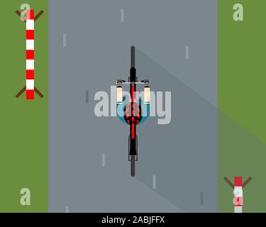 Ein Radfahrer in einen Helm. Blick von oben. Vector Illustration in einem flachen Stil. Stock Vektor