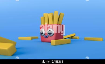 3 Abbildung d von Pommes frites Kartoffeln braten Zeichentrickfigur Stockfoto