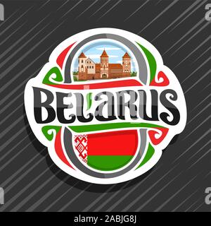 Vektor logo für Belarus Land, Kühlschrank Magnet mit Belarussischen staatlichen Flagge, original brush Schrift für Wort Belarus und nationalen weißrussischen Symbol-N Stock Vektor