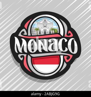 Vektor logo für Monaco Land, Kühlschrank Magnet mit Monegassischen Staat Flagge, original brush Schrift für Word Monaco und nationales Symbol - Saint Nicholas Stock Vektor